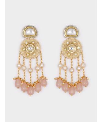 Gold & Pink Immitation Kundan Polki Dangler Chandelier 4
