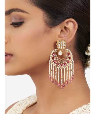 Gold & Red Immitation Kundan Polki Chandbali Chandelier 1