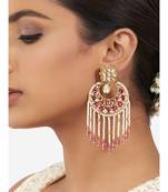 Gold & Red Immitation Kundan Polki Chandbali Chandelier