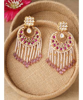 Gold & Red Immitation Kundan Polki Chandbali Chandelier 3