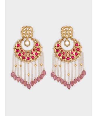 Gold & Red Immitation Kundan Polki Chandbali Chandelier 4