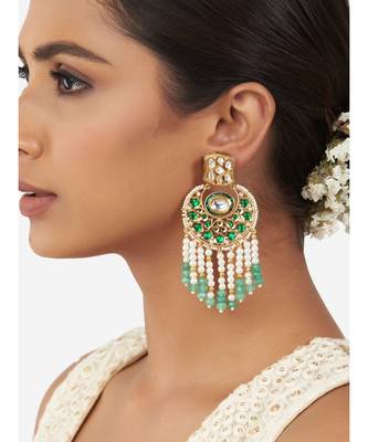 Gold & Green Immitation Kundan Polki Chandbali Chandelier 1