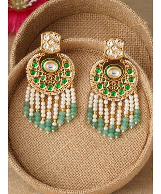 Gold & Green Immitation Kundan Polki Chandbali Chandelier 3