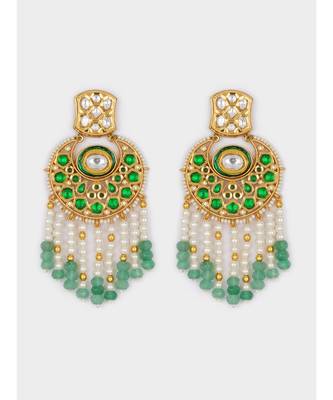 Gold & Green Immitation Kundan Polki Chandbali Chandelier 4