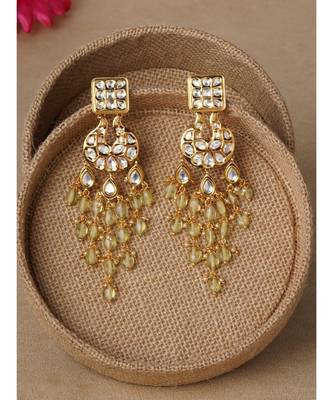 Gold & Green Immitation Kundan Polki Chandbali Chandelier 3