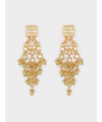 Gold & Green Immitation Kundan Polki Chandbali Chandelier 4