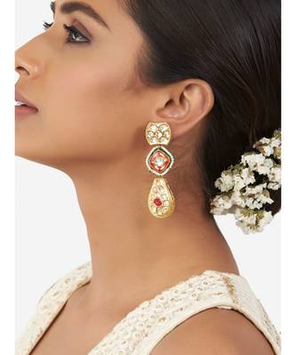 Gold & Red Immitation Kundan Polki & Lakha Meenakari Dangler Drop 1