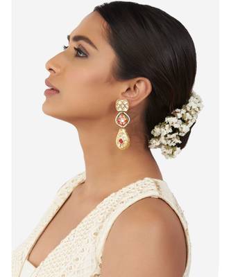 Gold & Red Immitation Kundan Polki & Lakha Meenakari Dangler Drop 2