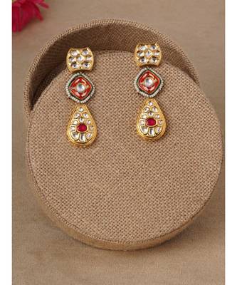 Gold & Red Immitation Kundan Polki & Lakha Meenakari Dangler Drop 3