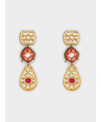 Gold & Red Immitation Kundan Polki & Lakha Meenakari Dangler Drop 4