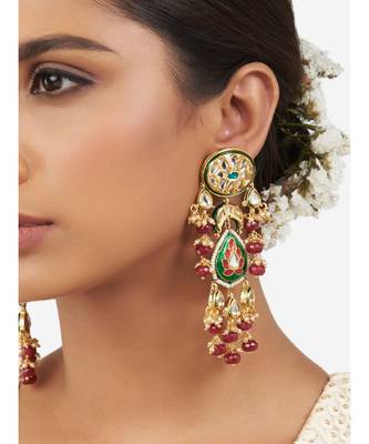 Multi Color Immitation Kundan Polki & Lakha Meenakari Polki Chandbali Chandelier 1
