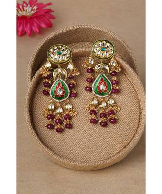 Multi Color Immitation Kundan Polki & Lakha Meenakari Polki Chandbali Chandelier 3