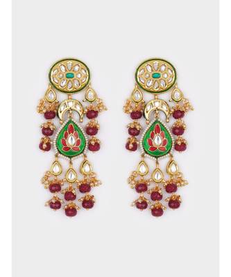 Multi Color Immitation Kundan Polki & Lakha Meenakari Polki Chandbali Chandelier 4