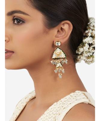 Gold & Grey Immitation Kundan Polki & Meenakari Dangler Drops 1