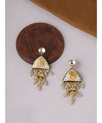 Gold & Grey Immitation Kundan Polki & Meenakari Dangler Drops 3