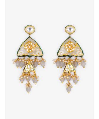 Gold & Grey Immitation Kundan Polki & Meenakari Dangler Drops 4