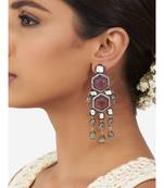 Gold and Red Carved Stone Immitation Kundan Polki Danglers