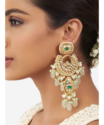 Gold & Green Immitation Kundan Polki Chandbali Chandelier 1