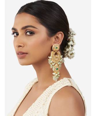 Gold & Green Immitation Kundan Polki Chandbali Chandelier 2