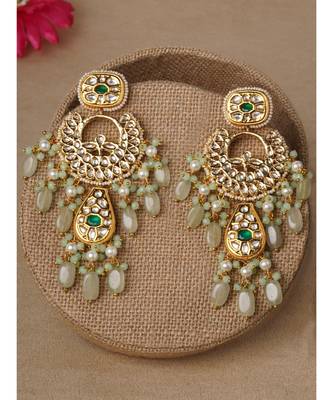 Gold & Green Immitation Kundan Polki Chandbali Chandelier 3