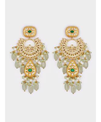 Gold & Green Immitation Kundan Polki Chandbali Chandelier 4