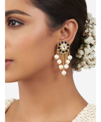 Gold & Blue Immitation Kundan Polki Dangler Chandelier 1