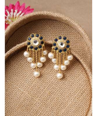 Gold & Blue Immitation Kundan Polki Dangler Chandelier 3