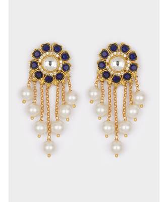 Gold & Blue Immitation Kundan Polki Dangler Chandelier 4