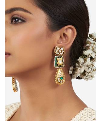 Gold & Green Immitation Kundan Polki & Lakha Meenakari Dangler Drop 1