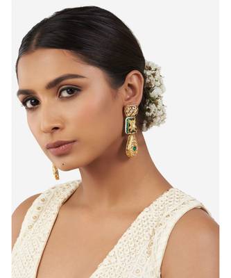 Gold & Green Immitation Kundan Polki & Lakha Meenakari Dangler Drop 2