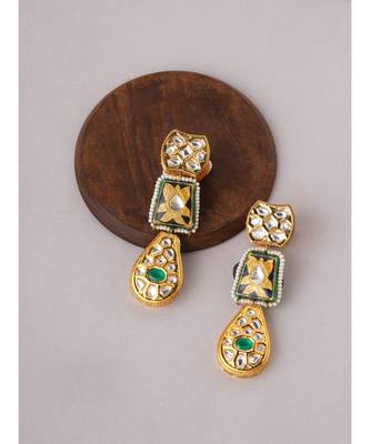Gold & Green Immitation Kundan Polki & Lakha Meenakari Dangler Drop 3
