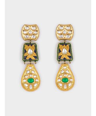 Gold & Green Immitation Kundan Polki & Lakha Meenakari Dangler Drop 4