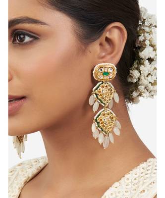 Gold and Green Immitation Kundan Polki Dangler Chandelier 1