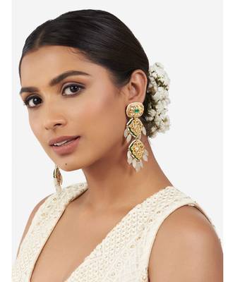 Gold and Green Immitation Kundan Polki Dangler Chandelier 2