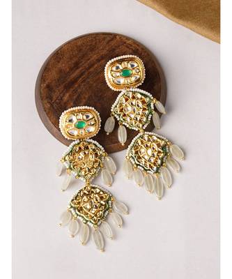 Gold and Green Immitation Kundan Polki Dangler Chandelier 3