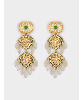 Gold and Green Immitation Kundan Polki Dangler Chandelier 4