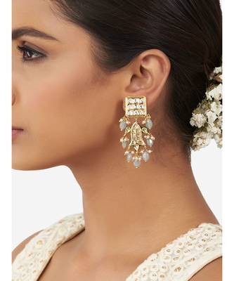 Gold and Blue Immitation Kundan Polki Dangler Chandelier 1
