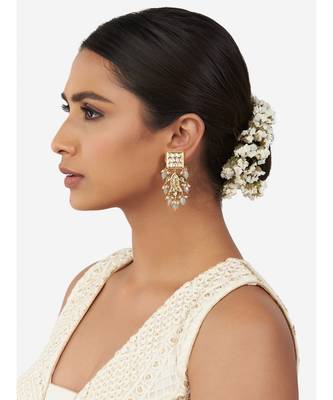 Gold and Blue Immitation Kundan Polki Dangler Chandelier 2