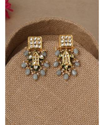 Gold and Blue Immitation Kundan Polki Dangler Chandelier 3
