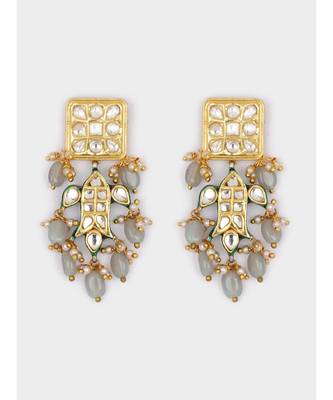 Gold and Blue Immitation Kundan Polki Dangler Chandelier 4