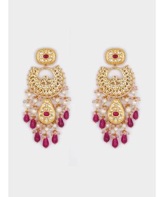 Gold & Red Immitation Kundan Polki Chandbali Chandelier 4