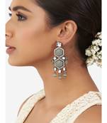 Gold and Grey Carved Stone Immitation Kundan Polki Danglers