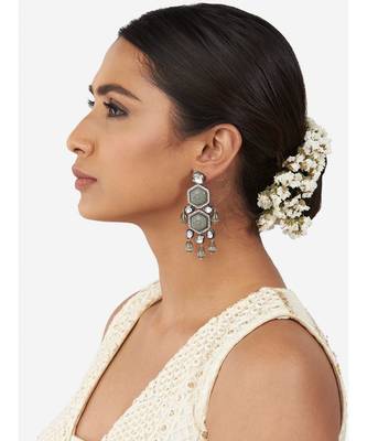 Gold and Grey Carved Stone Immitation Kundan Polki Danglers 2