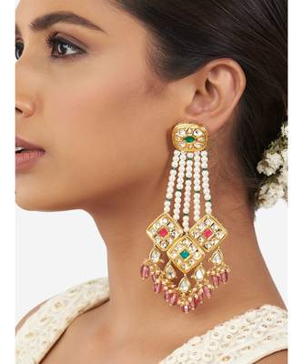Multi Color Pasa Style Immitation Kundan Polki Dangler Chandelier 1