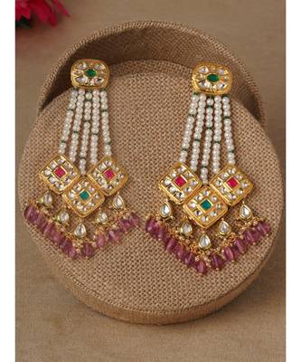 Multi Color Pasa Style Immitation Kundan Polki Dangler Chandelier 3