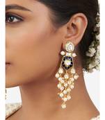 Gold, Blue & White Immitation Kundan Polki Dangler Chandelier