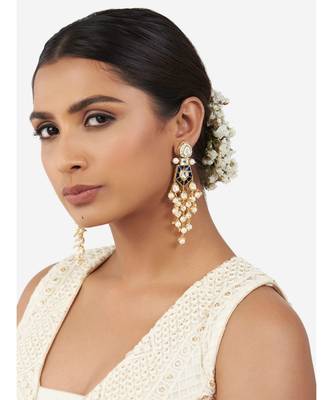 Gold, Blue & White Immitation Kundan Polki Dangler Chandelier 2