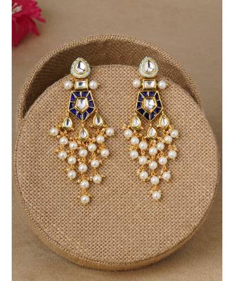 Gold, Blue & White Immitation Kundan Polki Dangler Chandelier 3