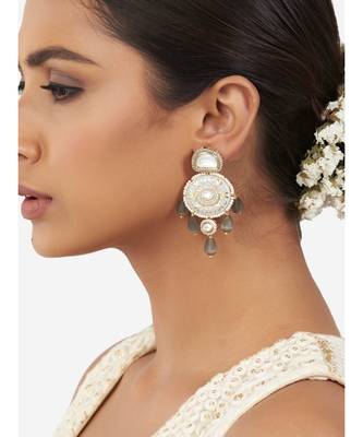 Gold & Grey Immitation Kundan Polki Dangler Chandelier 1