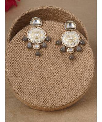 Gold & Grey Immitation Kundan Polki Dangler Chandelier 3